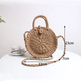 Weiyinxing Round Straw Bag Women Rattan Woven Shoulder Bag Handmade Bohemia Crossbody Bag Vacation Beach Bags Casual Straw Pouch sac