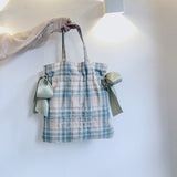 Weiyinxing Plaid Women Simple Shoulder Bag Soft Cloth Fabric Handbag Large Capacity Cotton Tote Bow Canvas Bags For Pretty Young Girl