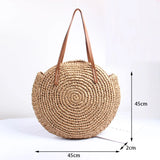 Weiyinxing Round Straw Shoulder Bag Women Large Capacity Handbag Handmade Weaven Beach Bags Fashion Rattan Handle Bag Vacation Tote