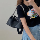 Weiyinxing Women Messenger Bag PU Leather Elegant Chain Money Purse Shoulder Crossbody bags Pouch Solid Color ladies Handbags black