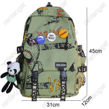 Weiyinxing Women Men Graffiti Pattern Trendy Backpack Lady Travel Badge Backpack Harajuku Bag Female Male College Girl Boy Student Bag