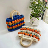 Weiyinxing Knit Flower Women Shoulder Bags Handmade Woven Lady Handbag Cotton Tote Shopper Bag Daisy Women Travel Beach Bag Purses 0409