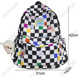 Weiyinxing Women Laptop Plaid College Bag Cute Cartoon Girl Travel Backpacks Nylon Fashion Lattice Ladies Kawaii Backpack Female School Bag