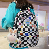 Weiyinxing Women Laptop Plaid College Bag Cute Cartoon Girl Travel Backpacks Nylon Fashion Lattice Ladies Kawaii Backpack Female School Bag