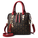 Weiyinxing English Letter Handbag Women PU Leather Tassel Top-handle Bag Luxury Shoulder Bag Large Capacity Lady Tote Design Purse