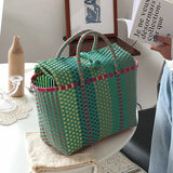 Weiyinxing color Women Durable Weave Beach Bag Woven Bucket Bag Casual Tote Handbags Bags Popular Receive straw plastic braided basket