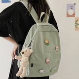 Weiyinxing Women Nylon Cute Backpack Bear Female Student College School Bag Badge Girl Doll Backpack Kawaii Book Ladies Fashion Bags Trendy