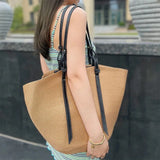 Weiyinxing Straw Shoulder Bag Women Large Capacity Rattan Handle Bag Splicing Color Beach Bag Travel Vacation Woven Totes Bag Bolsa