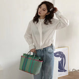 Weiyinxing color Women Durable Weave Beach Bag Woven Bucket Bag Casual Tote Handbags Bags Popular Receive straw plastic braided basket