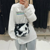 Weiyinxing Cow Pattern Armpit Bag for Women fashion Faux Fur Ladies Chain Small Shoulder Crossbody Bags Soft Plush Girls Handbags