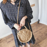 Weiyinxing Round Straw Bag Women Rattan Woven Shoulder Bag Handmade Bohemia Crossbody Bag Vacation Beach Bags Casual Straw Pouch sac