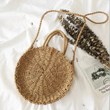 Weiyinxing Round Straw Bag Women Rattan Woven Shoulder Bag Handmade Bohemia Crossbody Bag Vacation Beach Bags Casual Straw Pouch sac