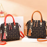Weiyinxing English Letter Handbag Women PU Leather Tassel Top-handle Bag Luxury Shoulder Bag Large Capacity Lady Tote Design Purse