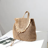 Weiyinxing straw woven backpack leisure tassel straw bag woven bag female ins with the same seaside vacation beach bag
