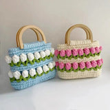 Weiyinxing Knit Flower Women Shoulder Bags Handmade Woven Lady Handbag Cotton Tote Shopper Bag Daisy Women Travel Beach Bag Purses 0409