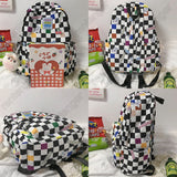 Weiyinxing Women Laptop Plaid College Bag Cute Cartoon Girl Travel Backpacks Nylon Fashion Lattice Ladies Kawaii Backpack Female School Bag