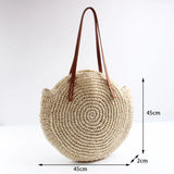 Weiyinxing Round Straw Shoulder Bag Women Large Capacity Handbag Handmade Weaven Beach Bags Fashion Rattan Handle Bag Vacation Tote