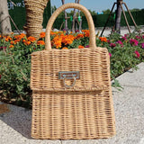 weiyinxing Rattan Box Women Handbags Designer Wicker Woven Lady Handbags Handmade Summer Beach Straw Bag Bali Small Tote Purse 2023