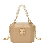 Weiyinxing Box Handbags for Elegant Women Pearl Beads Decor Lock Chain Shoulder Bag Luxury Designer Purses Transparent Makeup Bag