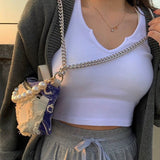 Weiyinxing Flowers Women's Stitching Mini Crossbody Bag Retro Design Ladies Small Shoulder Bags Female Girls Clutch Purse Handbags