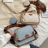 weiyinxing chains women shoulder bags designer wide strap messenger bags luxury pu leather crossbody bag lady small purse 3 bag set