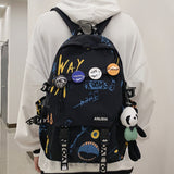 Weiyinxing Women Men Graffiti Pattern Trendy Backpack Lady Travel Badge Backpack Harajuku Bag Female Male College Girl Boy Student Bag