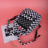 Weiyinxing New Port Wind Black and White Plaid Backpacks Casual Literature Shoulder Bag Simple Style Student Backpack Hand Bags