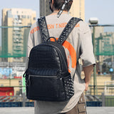 Weiyinxing rivets men backpack Large capacity Crocodile pattern man laptop backpack 15.6 Casual Travel bag pu leather Bagpack black