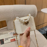 Weiyinxing Box Handbags for Elegant Women Pearl Beads Decor Lock Chain Shoulder Bag Luxury Designer Purses Transparent Makeup Bag