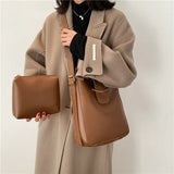 Weiyinxing Simple PU Leather Bucket Crossbody Bags for Women 2024 Luxury Designer Lady Shoulder bags Ladies Handbags 2 Pcs/set
