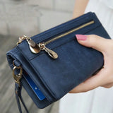 Weiyinxing Capacity Women's Dull Polish Leather Wallet Double Zipper Clutch Wristlet Purse Phone Coin Card Holder Multi-pocket Wallet