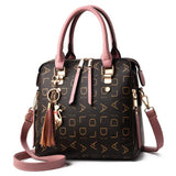 Weiyinxing English Letter Handbag Women PU Leather Tassel Top-handle Bag Luxury Shoulder Bag Large Capacity Lady Tote Design Purse