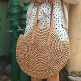 Weiyinxing Round Straw Shoulder Bag Women Large Capacity Handbag Handmade Weaven Beach Bags Fashion Rattan Handle Bag Vacation Tote