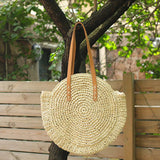 Weiyinxing Round Straw Shoulder Bag Women Large Capacity Handbag Handmade Weaven Beach Bags Fashion Rattan Handle Bag Vacation Tote