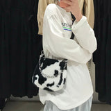 Weiyinxing Cow Pattern Armpit Bag for Women fashion Faux Fur Ladies Chain Small Shoulder Crossbody Bags Soft Plush Girls Handbags