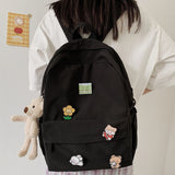 Weiyinxing Women Nylon Cute Backpack Bear Female Student College School Bag Badge Girl Doll Backpack Kawaii Book Ladies Fashion Bags Trendy