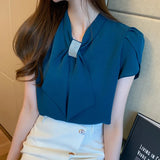 Weiyinxing Femme Top Summer Short Sleeve V-Neck Chiffon Blouse Shirt Blouse Women Blusas Mujer De Moda 2023 Verano Tops Women E844