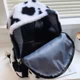 Weiyinxing Women Cow Print Backpack Multi-Pockets Shoulder Bags Winter Soft Plush Leopard Pattern Travel Bag Fluffy School Book Bag