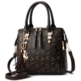 Weiyinxing English Letter Handbag Women PU Leather Tassel Top-handle Bag Luxury Shoulder Bag Large Capacity Lady Tote Design Purse