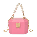 Weiyinxing Box Handbags for Elegant Women Pearl Beads Decor Lock Chain Shoulder Bag Luxury Designer Purses Transparent Makeup Bag