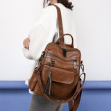 weiyinxing Women Backpack PU Leather Fashion Casual Tassel Bags High Quality Female Shoulder Bag Large Capacity School Backpacks for Girls