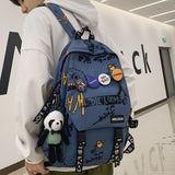 Weiyinxing Women Men Graffiti Pattern Trendy Backpack Lady Travel Badge Backpack Harajuku Bag Female Male College Girl Boy Student Bag