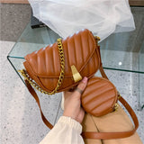 Weiyinxing Style PU Crossbody Bag Set for Women 2024 Autumn New Luxury Designer Chain Shoulder Purses 2-in-1 Fashion Lady Saddle Bag