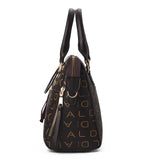 Weiyinxing English Letter Handbag Women PU Leather Tassel Top-handle Bag Luxury Shoulder Bag Large Capacity Lady Tote Design Purse