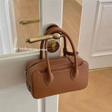 Weiyinxing Flower] South Korean Minority Pu Leather Brown Handbag One-Shoulder Oblique Bag Bowling Large-Sized Women's Leisure