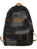 Weiyinxing Version Lazy Cowboy Schoolbag College Style Middle School Students' Backpack Water Washed Retro Spliced Denim Pair