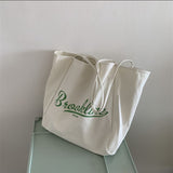 Weiyinxing Woman 2024 New Korean Version Simple Large-Capacity Letter Canvas Bag Handbag Retro Little Fresh Girl