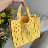 Weiyinxing Female Korean Version Spring And Summer Woven Bag Large Volume Tot Bag Shopping Bag Waffle Hand-Woven Hollowed-Out Handbag
