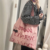 Weiyinxing New Pink Printed Letter Tote Bag Large Capacity Tote Bag Commuter One-Shoulder Handbag Canvas Bag Tide