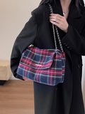 Weiyinxing New Autumn And Winter Style 2024 Vintage Tweed Plaid Tote Women's Bag Is A Wandering Bag, A Handbag Under The Armpit, An Oblique Straddle Bag.